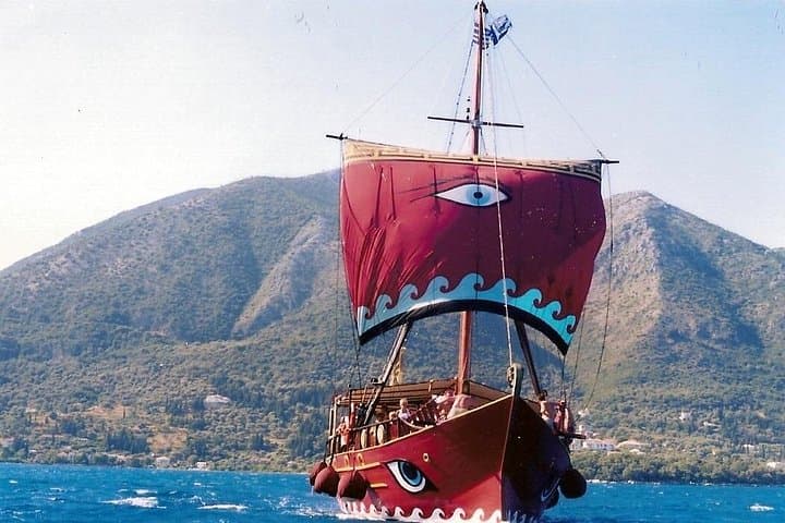 Sail a Replica Trireme from Lefkada: Odysseia Cruise to Papanikolis Cave & Skorpios photo 1