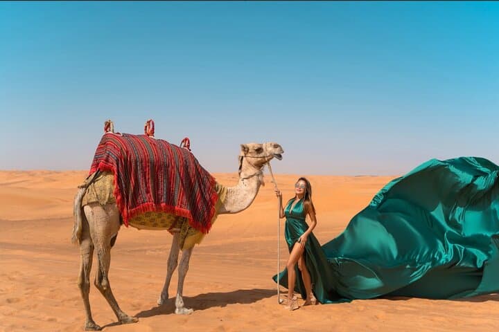 Desert Flying Dress Photoshoot in Dubai — Luxury Dune Portrait Experience