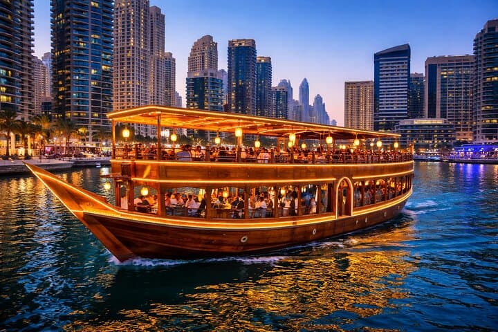 Dubai Marina Dhow Cruise Dinner: 90‑Minute Skyline Cruise with Buffet & Tanoura Show photo 1