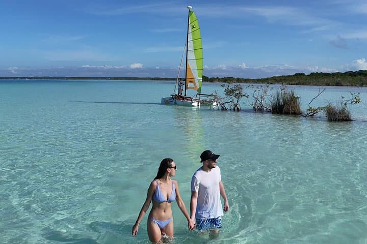 Private Eco Sailing Tour on Bacalar Lagoon — French-Speaking Catamaran Through Cenotes & Stromatolites photo 4