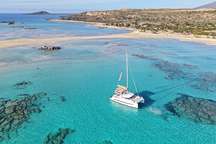 Luxury Catamaran Cruise to Elafonisi & Kedrodasos: Swim, Snorkel, and Cedar-Shore Sun