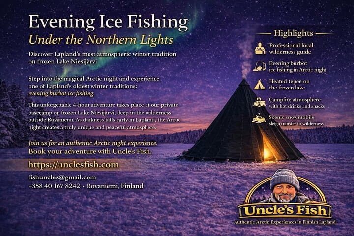 Evening Ice Fishing at Niesikivalo: Arctic Burbot Night Experience near Rovaniemi photo 2