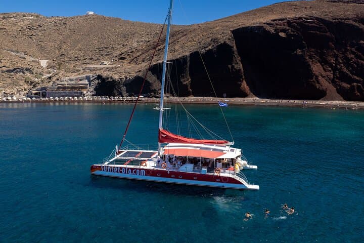 Santorini Catamaran Cruise with BBQ, Hot Springs & Snorkel — Skip the Cable Car photo 2