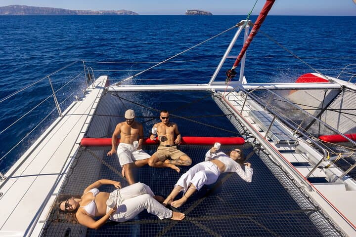 Santorini Catamaran Cruise with BBQ, Hot Springs & Snorkel — Skip the Cable Car