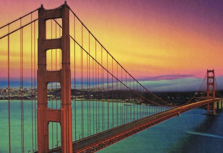 Golden Gate Bridge at sunset from scenic San Francisco viewpoint