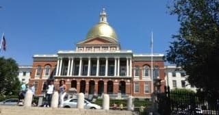 Scenic view of Massachusetts State House golden dome, Beacon Hill Boston