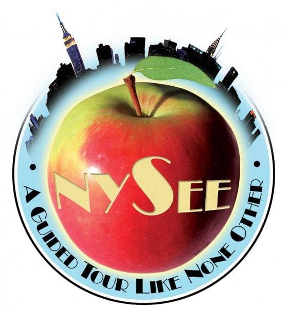 NYSEE tour company logo with apple and city skyline