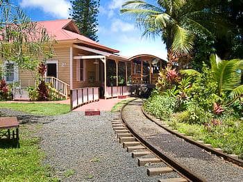 Scenic plantation rail tracks and station on Kauai