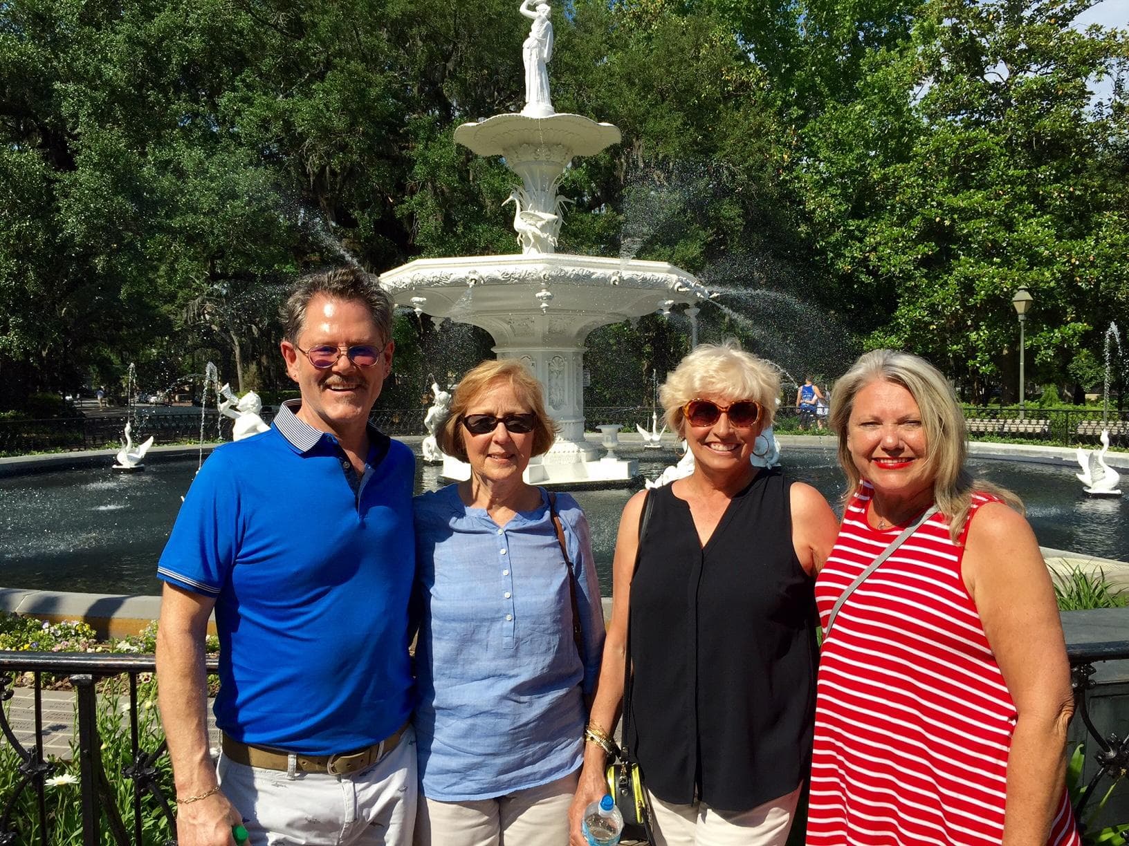 Small group at Forsyth Park fountain during Savannah walking tour