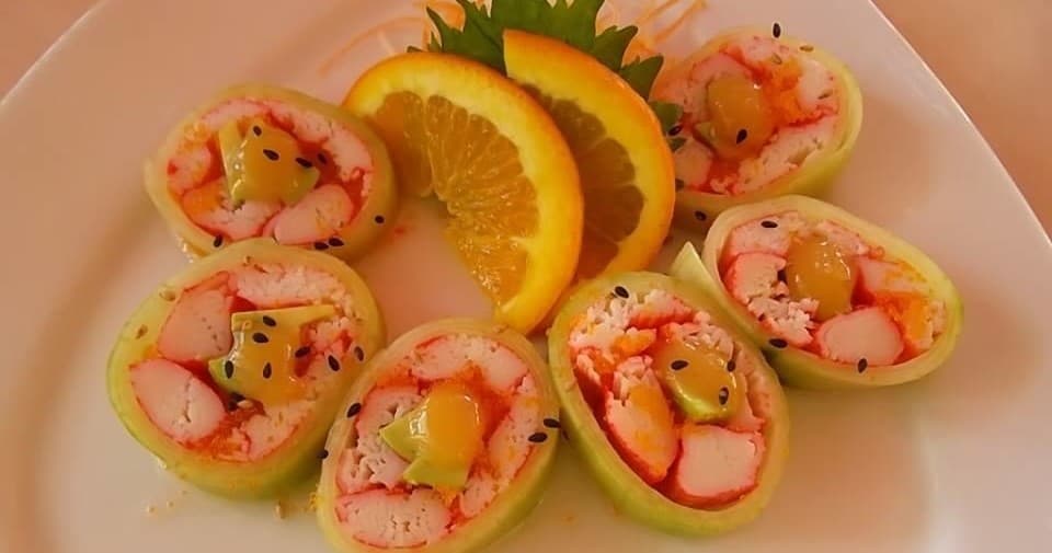 Shrimp and avocado appetizer bites plated for food tour