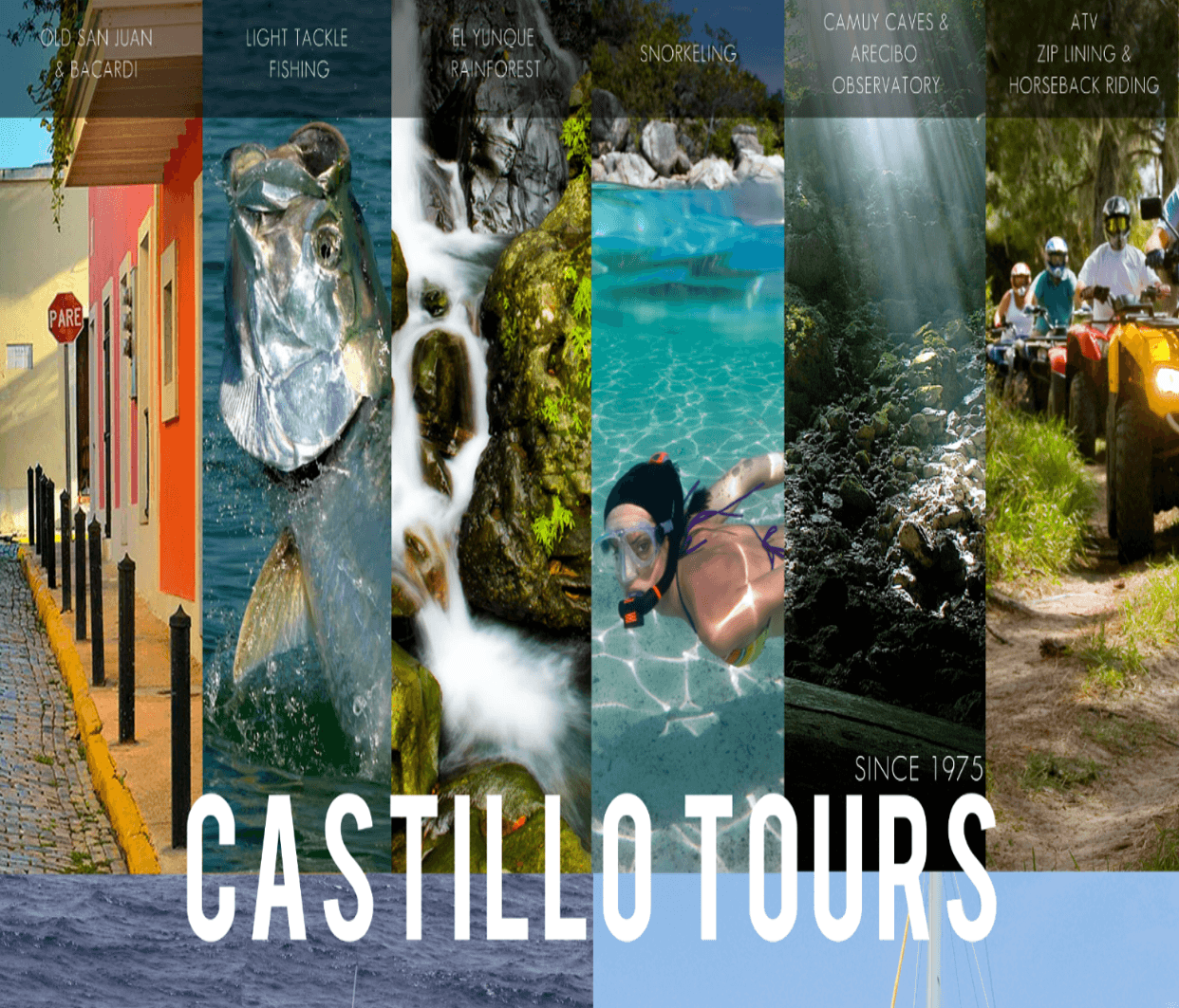 Castillo Tours promotional collage showing island trip highlights