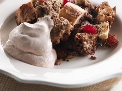 Bread pudding with whipped cream at a Ybor City dessert stop