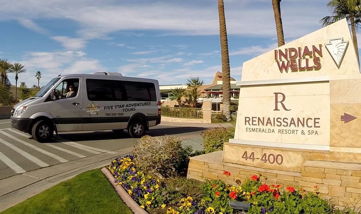 Shuttle van at Renaissance Esmeralda Resort entrance in Palm Springs