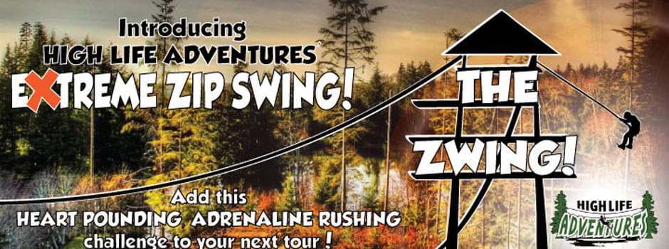 Forest zip swing promotional banner advertising aerial ride