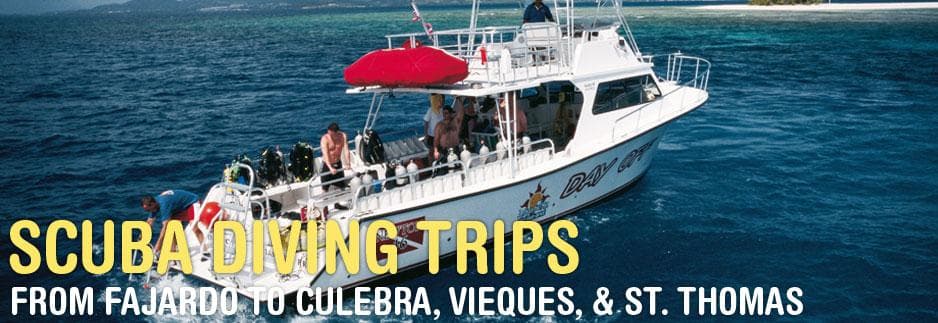 Scuba dive boat with crew preparing divers on open ocean