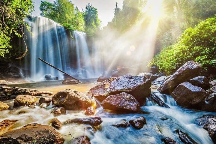 Full-Day Phnom Kulen Waterfall & Kompong Pluk Floating Village: Waterfalls, Linga and Sunset