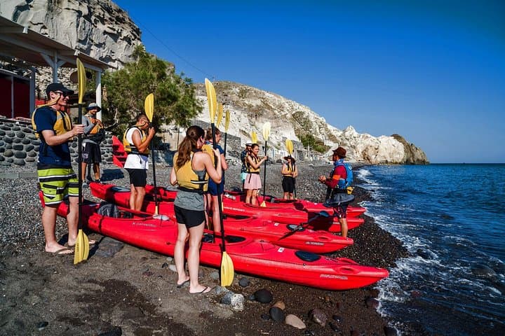 Santorini Sunset Sea Kayak and Dinner — Explore Red, White & Black Beaches photo 4