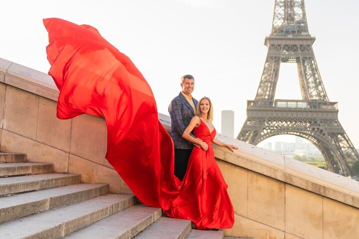 Flying Dress Photoshoot by the Eiffel Tower: Private Session at Bir Hakeim