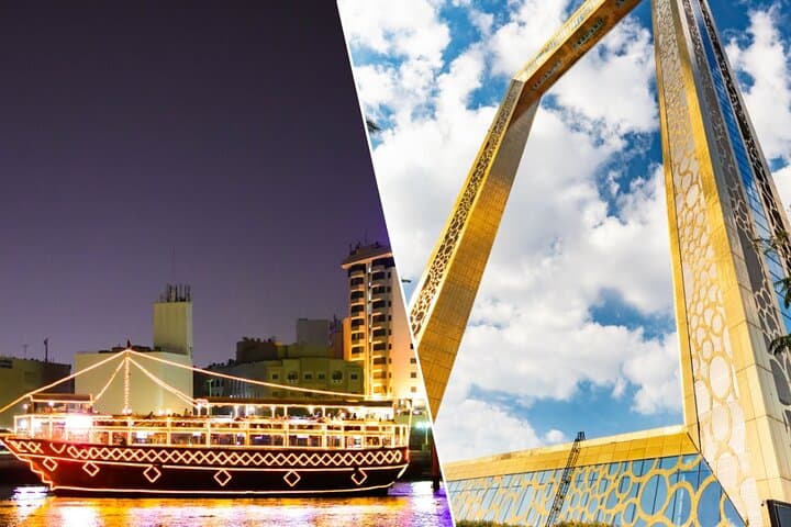 Dubai Frame and Marina Dhow Cruise: Skydeck Views Plus Evening Dinner Cruise